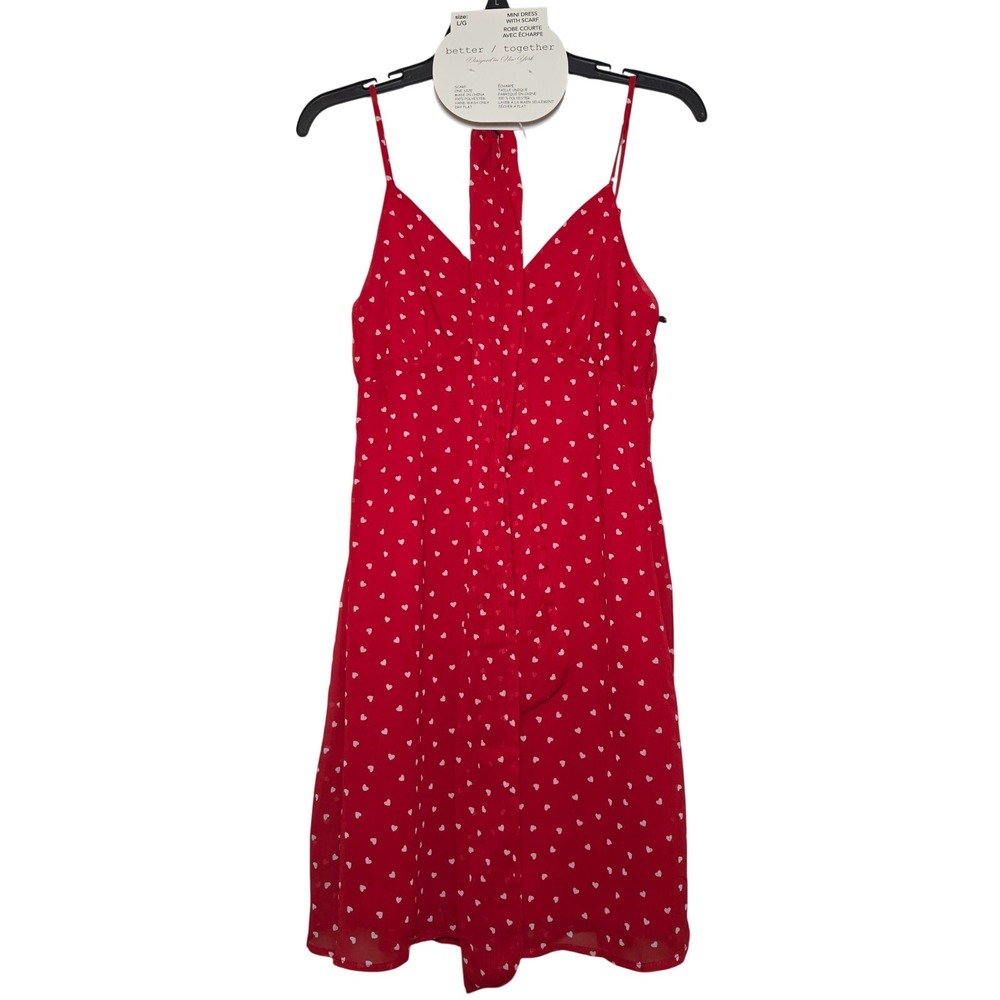 Better Together Red Polka Dot Dress V-Neck Thin Spaghetti Strap Dress w/Scarf